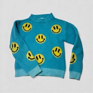 Lola + The Boys Vibrant Blue Sweater with Smiley Face Design